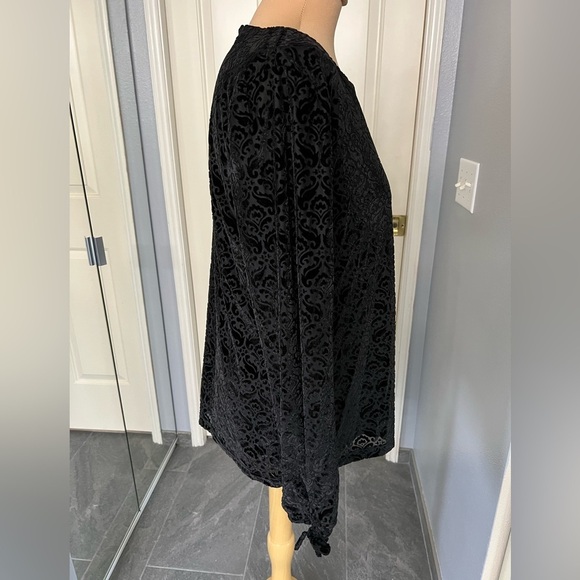Talbots Black Velvet Burnout Damask Tie Sleeve Witchy Whimsigoth Top - Picture 3 of 7